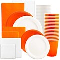 JAM Paper® Party Supply Assortment, Orange & White, Plates (2 Sizes), Napkins (2 Sizes), Cups & Tablecloths, 12/Set (225PP2ow)