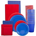 JAM Paper® Party Supply Assortment, Red & Blue, Plates (2 Sizes), Napkins (2 Sizes), Cups & Tablecloths, 12/Set (225PP2rb)