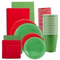 JAM Paper® Party Supply Assortment, Red & Green, Plates (2 Sizes), Napkins (2 Sizes), Cups & Tablecloths, 12/Set (225PP2RG)