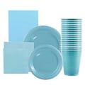 JAM Paper® Party Supply Assortment, Sea Blue, Plates (2 Sizes), Napkins (2 Sizes), Cups & Tablecloth, 6 Items/Set (225PPsblu)