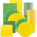 JAM Paper® Party Supply Assortment, Yellow & Green, Plates (2 Sizes), Napkins (2 Sizes), Cups & Tablecloths, 12/Set (225PP2gy)