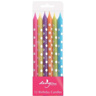 JAM Paper® Birthday Candle Sticks, 4 x 1/4, Bright Colors with Polka Dots Assortment, 12/Pack (52675607305)