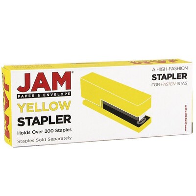 JAM PaperOffice & Desk Sets, (1) Tape Dispenser (1) Stapler (1) Pack of Staples,  20 Sheet Capacity, Yellow (33758YW)