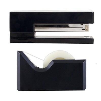 JAM PaperOffice & Desk Sets, Stapler and Tape Dispenser, 20 Sheet Capacity, Black (3378BK)