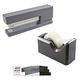 JAM Paper® Office & Desk Sets, (1) Tape Dispenser (1) Stapler (1) Pack of Staples, Grey and Black, 3