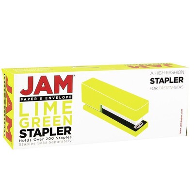JAM Paper® Office & Desk Sets, 1 Lime Green Tape Dispenser, 1 Lime Green Stapler & 1 Pack of Green Staples, 3/Pack (33758lggr)