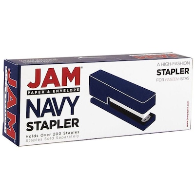 JAM PaperOffice & Desk Sets, (1) Stapler (1) Pack of Staples, 20 Sheet Capacity, Navy and Yellow (3375NBYW)