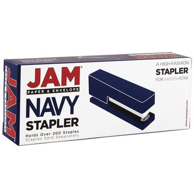 JAM PaperOffice & Desk Sets, (1) Stapler (1) Pack of Staples, 20 Sheet Capacity, Navy and Yellow (3375NBYW)