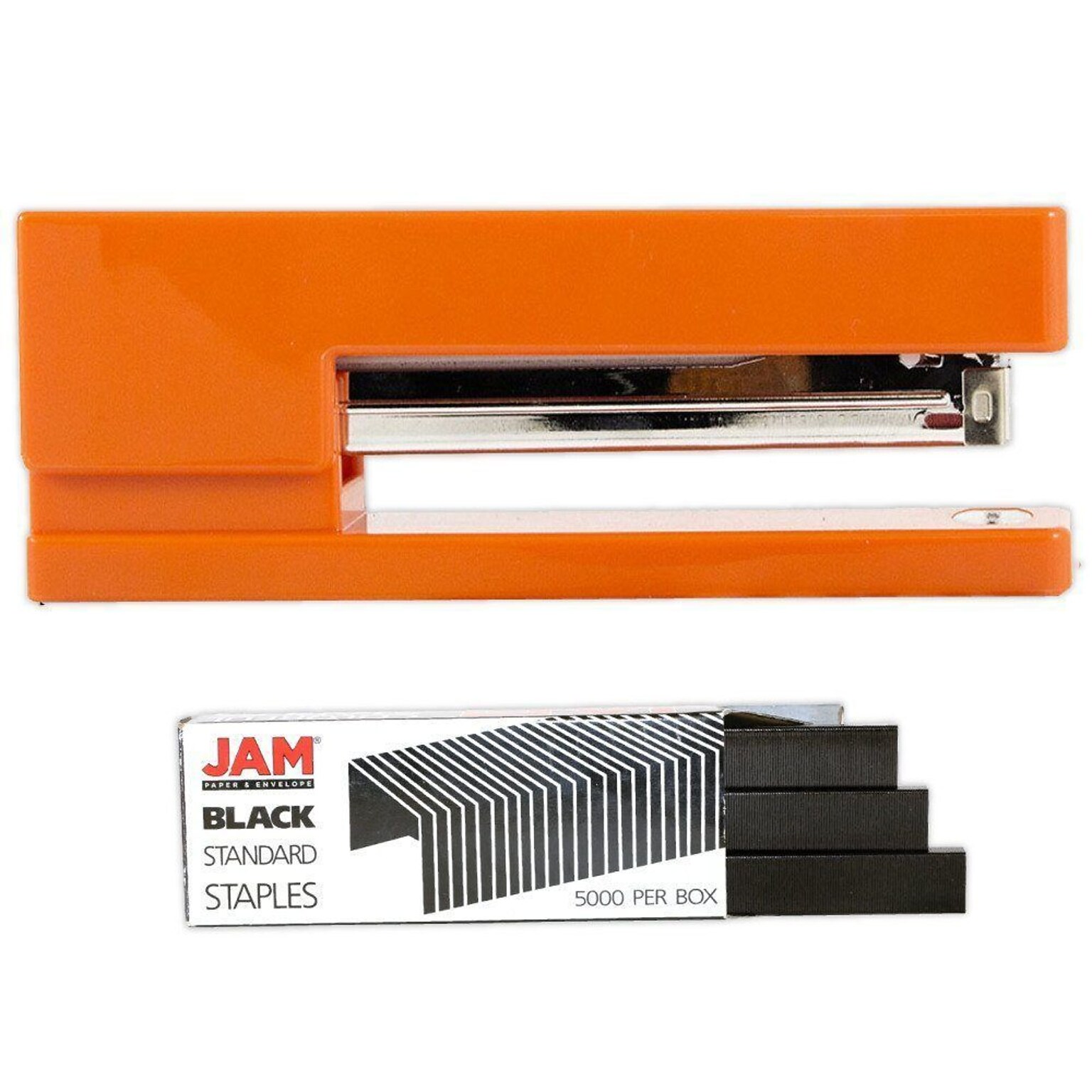 JAM PaperOffice & Desk Sets, (1) Stapler (1) Pack of Staples, 20 Sheet Capacity, Orange and Black (3375ORBK)