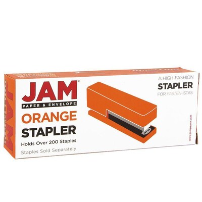 JAM PaperOffice & Desk Sets, (1) Stapler (1) Pack of Staples, 20 Sheet Capacity, Orange and Black (3375ORBK)