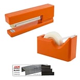 JAM Paper® Office & Desk Sets, (1) Tape Dispenser (1) Stapler (1) Pack of Staples, Orange and Black,