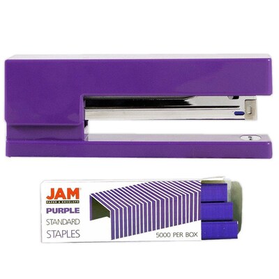 JAM PaperOffice & Desk Sets, (1) Stapler (1) Pack of Staples, 20 Sheet Capacity, Purple (3375PUPU)