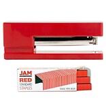 JAM Paper® Office & Desk Sets, (1) Stapler (1) Pack of Staples, Red, 2/pack