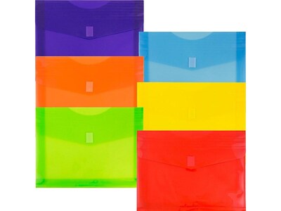 JAM Paper Plastic Envelopes with Hook & Loop Closure, 2 Expansion, Letter Size, Assorted Colors, 6/