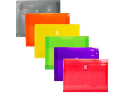 JAM Paper Plastic Envelopes with Hook & Loop Closure, 2" Expansion, Letter Size, Assorted Colors, 6/Pack (218V2OLIPRYS)