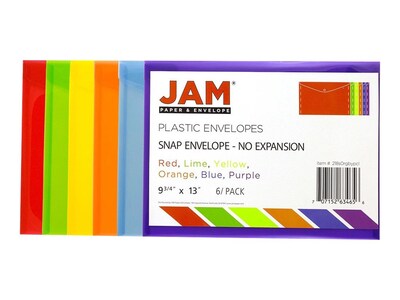 JAM Paper Poly Wallets, Letter Size, Assorted Colors, 6/Pack (218S0RGBYPCL)