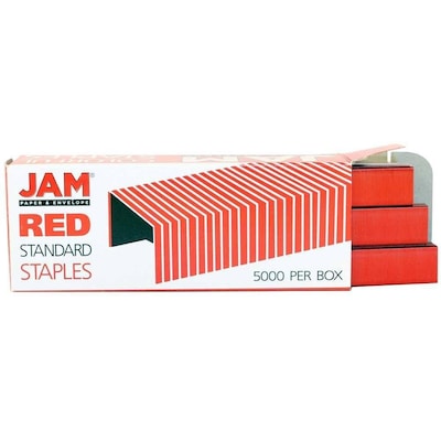 JAM PaperOffice & Desk Sets, (1) Tape Dispenser (1) Stapler (1) Pack of Staples, 20 Sheet Capacity, Red (33758RE)
