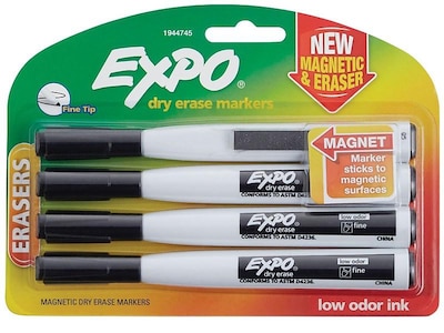 Expo Magnetic Dry Erase Markers, Fine Tip, Black, 4/Pack (1944745)