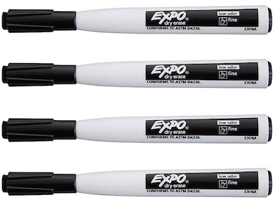 Expo Dry Erase Markers, Fine Tip, Black - 4 pack