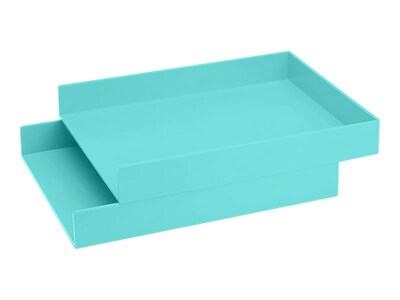 Poppin Front Loading Letter Trays, Aqua, 2/Pack (100220)