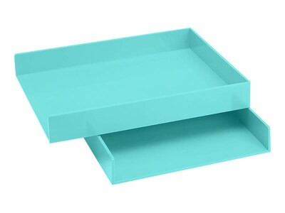 Poppin Front Loading Letter Trays, Aqua, 2/Pack (100220)