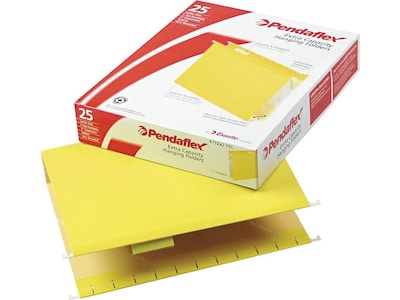 Pendaflex Hanging File Folders, 2" Expansion, Letter Size, Yellow, 25/Box (PFX 04152x2 YEL)