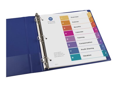 Avery Ready Index Table of Contents Pre-Printed Numeric Paper Divider, 8 Tabs, Multicolor, 6 Sets (11186)