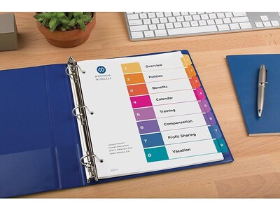 Avery Ready Index Table of Contents Pre-Printed Numeric Paper Divider, 8 Tabs, Multicolor, 6 Sets (11186)