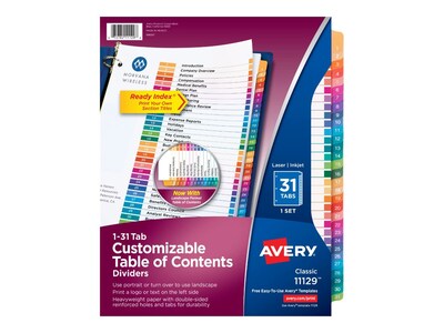 Avery Ready Index Table Of Contents 5 Tab 11187 Template