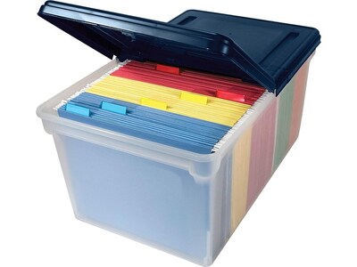 Advantus Extra Capacity File Storage Box with Lid, Letter Size, Clear/Navy (AVT-55797)