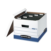Bankers Box Medium-Duty FastFold Corrugated File Boxes, Lift-off Lid, Letter/Legal Size, White/Blue,