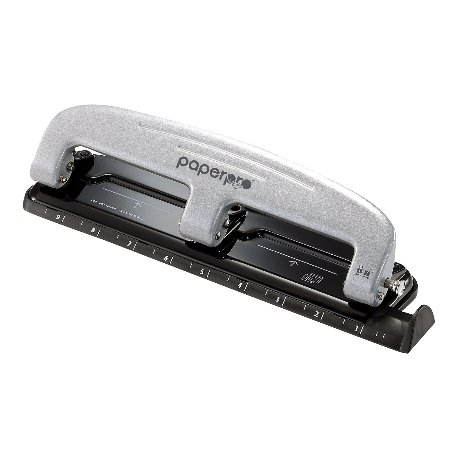 Bostitch EZ Squeeze™ Three-Hole Punch, 12 Sheet Capacity, Silver/Black (2101)