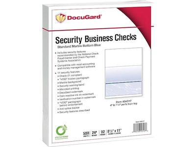 Paris DocuGard Standard 8.5 x 11 Security Check On Bottom, 24 lbs., Blue, 500 Sheets/Ream, 2500/Ca