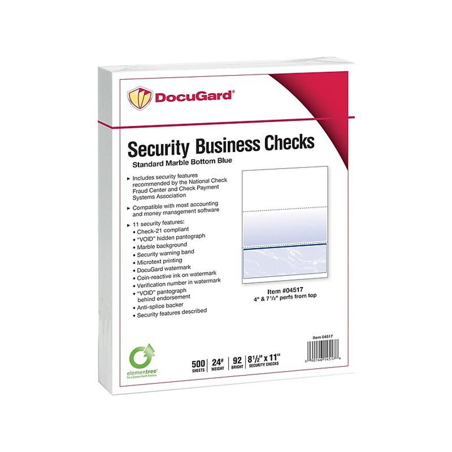 Paris DocuGard Standard 8.5 x 11 Security Check On Bottom, 24 lbs., Blue, 500 Sheets/Ream, 2500/Carton (04517P)