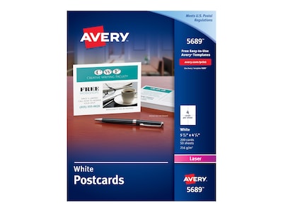Avery Postcards, Matte White, 4.25 x 5.5, Laser, 200/Pack (5689)