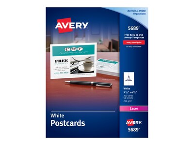 Avery Postcards, Matte White, 4.25 x 5.5, Laser, 200/Pack (5689)