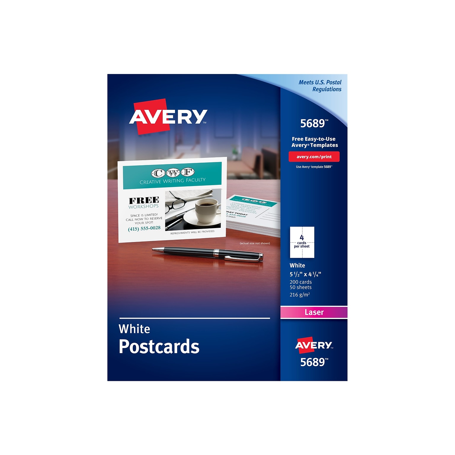 Avery Postcards, Matte White, 4.25 x 5.5, Laser, 200/Pack (5689)