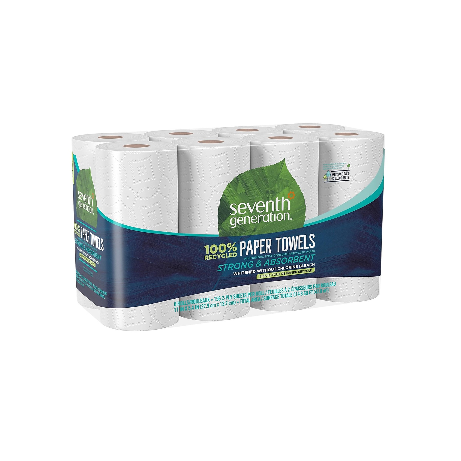 Seventh Generation Recycled Paper Towels, 2-ply, 156 Sheets/Roll, 8 Rolls/Pack (13739PK)