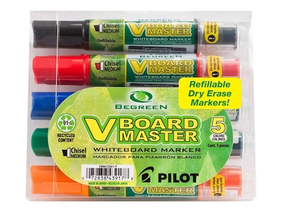 Pilot V Board Master BeGreen Refillable Dry Erase Markers, Chisel Tip, Assorted, 5/Pack (43917)