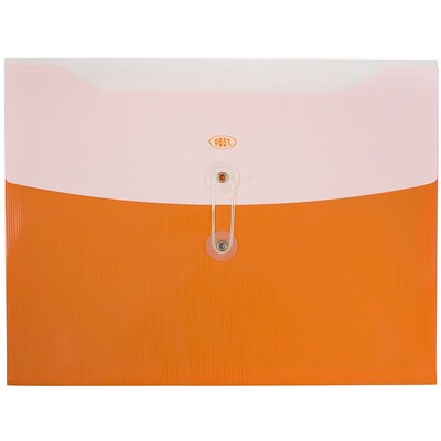 JAM Paper® Plastic Envelopes with Button and String Tie Closure, Letter Booklet, 9 3/4" x 13", Two Tone Orange, 12/pack