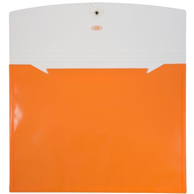 JAM Paper® Plastic Envelopes with Button and String Tie Closure, Letter Booklet, 9 3/4" x 13", Two Tone Orange, 12/pack