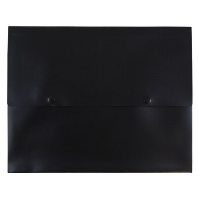 JAM Paper® Plastic Portfolio with Two Button Snap Closure, 1 Expansion, Letter Booklet, 10 x 12 1/2,, Black, 12/pack