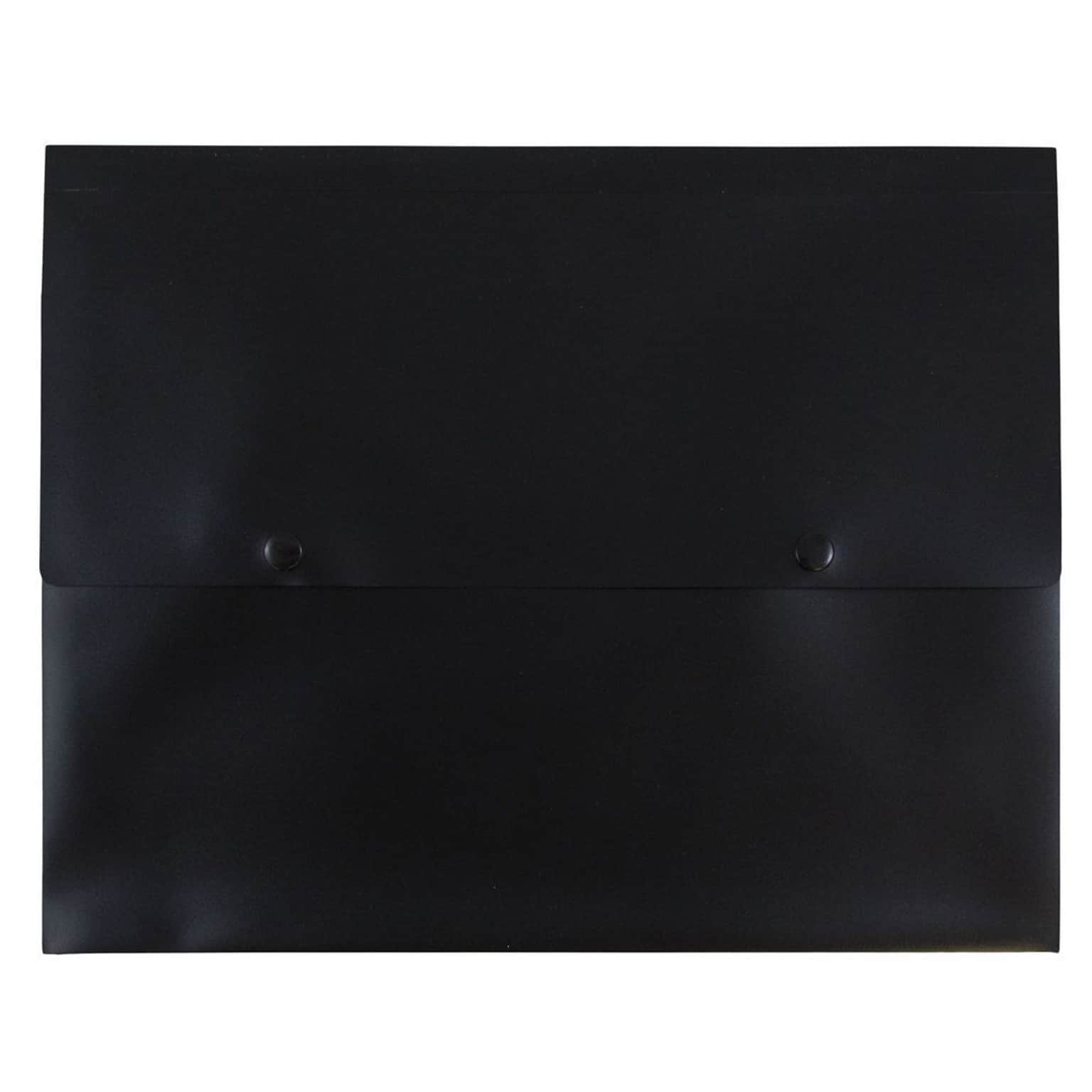 JAM Paper® Plastic Portfolio with Two Button Snap Closure, 1 Expansion, Letter Booklet, 10 x 12.5, Black, Sold Individually