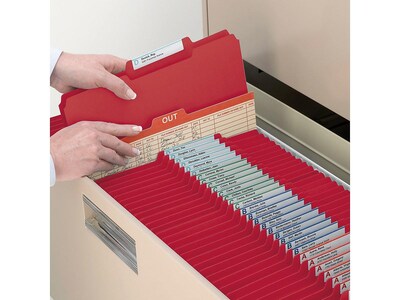 Smead Pressboard File Folders, 1/3-Cut Tab, 1" Expansion, Letter Size, Bright Red, 25/Box (21538)