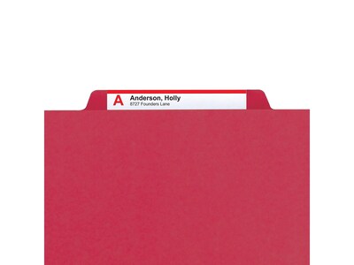 Smead Pressboard File Folders, 1/3-Cut Tab, 1" Expansion, Letter Size, Bright Red, 25/Box (21538)