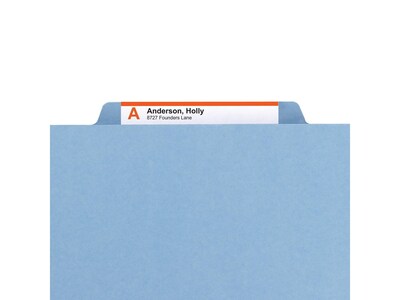 Smead Pressboard File Folders, 1/3-Cut Tab, 1" Expansion, Letter Size, Blue, 25/Box (21530)