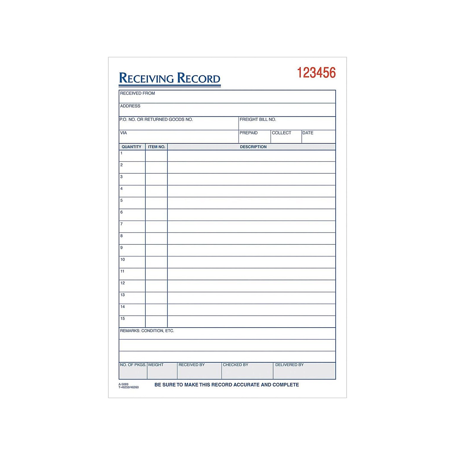 TOPS 3-Part Carbonless Receiving Records, 5.56W x 7.94L, 50 Sets/Book (46260)