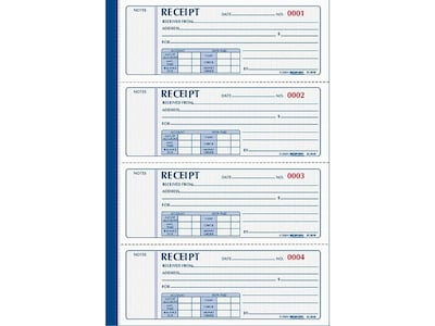 Rediform 3-Part Carbonless Receipts Pad, 7L x 2.7W, 100 Forms/Pad (8L808)