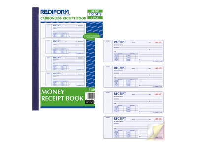 Rediform 3-Part Carbonless Receipts Pad, 7L x 2.7W, 100 Forms/Pad (8L808)