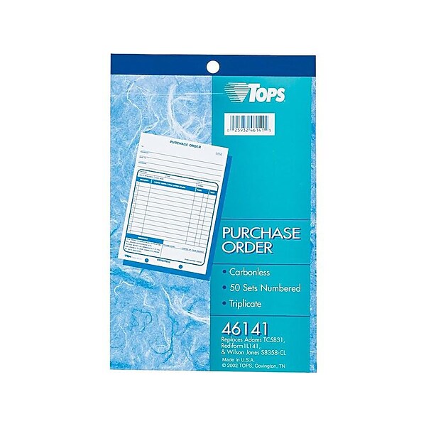 TOPS 3-Part Carbonless Purchase Requisitions, 5.56W x 7.94L, 50 Sets/Book (46141)